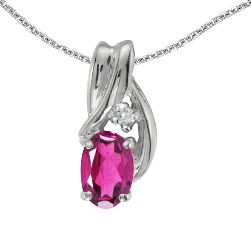 14k White Gold Oval Pink Topaz And Diamond Pendant