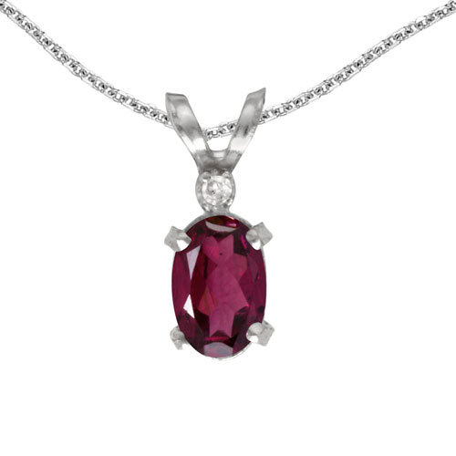 14k White Gold Oval Rhodolite Garnet And Diamond Filagree Pendant