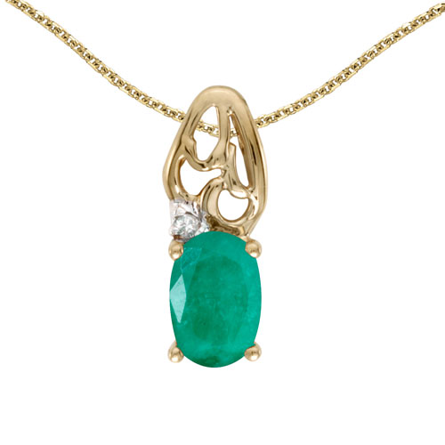 14k Yellow Gold Oval Emerald And Diamond Pendant