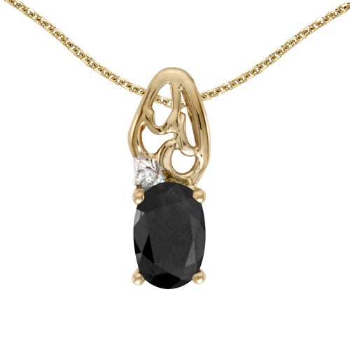 14k Yellow Gold Oval Onyx And Diamond Pendant