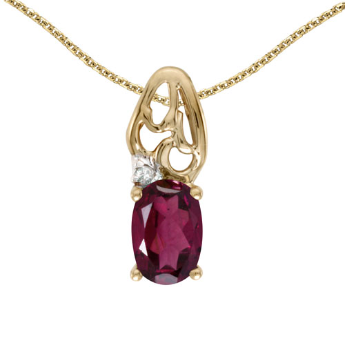 14k Yellow Gold Oval Rhodolite Garnet And Diamond Pendant