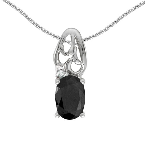 14k White Gold Oval Onyx And Diamond Pendant