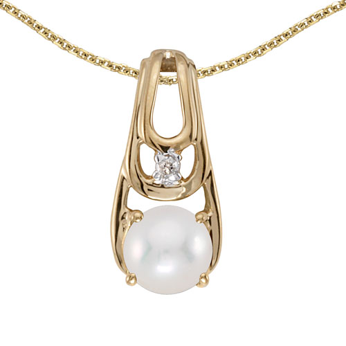 14k Yellow Gold Pearl And Diamond Pendant