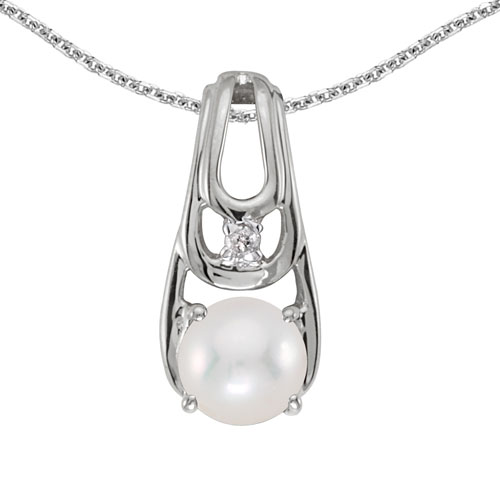14k White Gold Pearl And Diamond Pendant