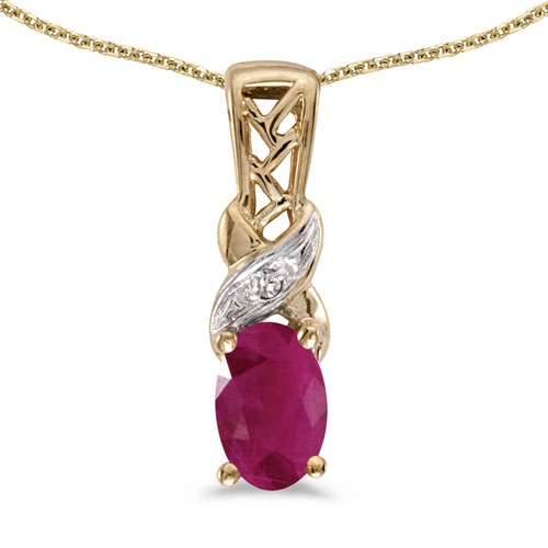 14k Yellow Gold Oval Ruby And Diamond Pendant