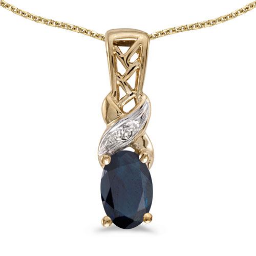 14k Yellow Gold Oval Sapphire And Diamond Pendant
