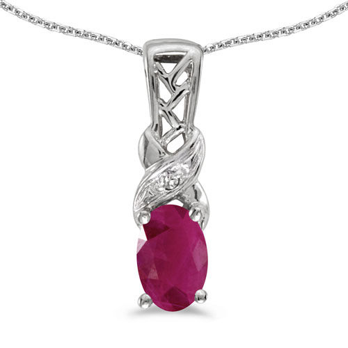 14k White Gold Oval Ruby And Diamond Pendant