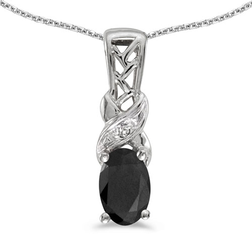14k White Gold Oval Onyx And Diamond Pendant