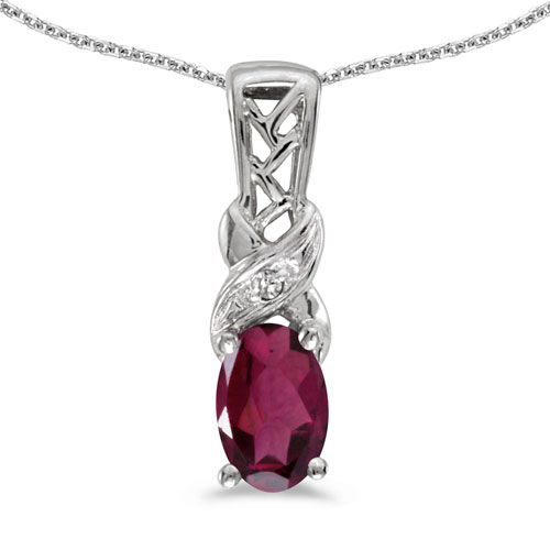 14k White Gold Oval Rhodolite Garnet And Diamond Pendant