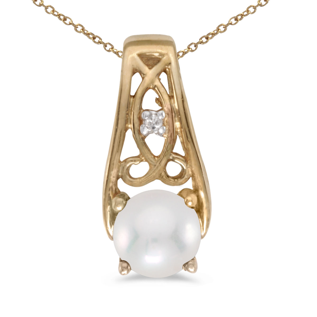 14k Yellow Gold Pearl And Diamond Pendant