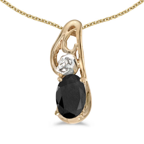 14k Yellow Gold Oval Onyx And Diamond Pendant
