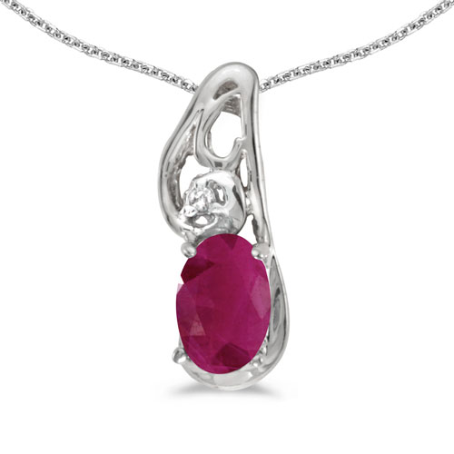 14k White Gold Oval Ruby And Diamond Pendant