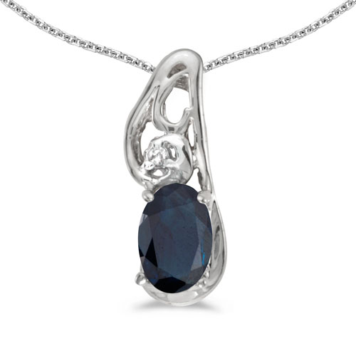 14k White Gold Oval Sapphire And Diamond Pendant