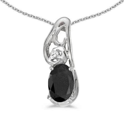 14k White Gold Oval Onyx And Diamond Pendant