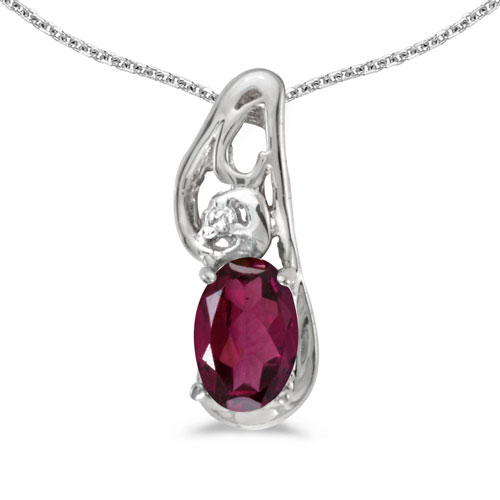 14k White Gold Oval Rhodolite Garnet And Diamond Pendant