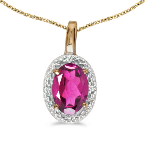 14k Yellow Gold Oval Pink Topaz And Diamond Pendant