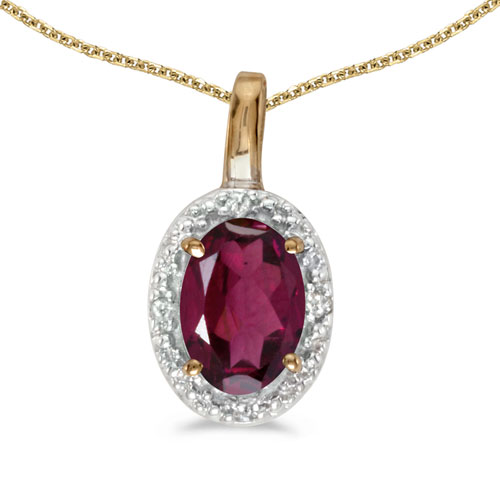 14k Yellow Gold Oval Rhodolite Garnet And Diamond Pendant
