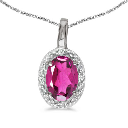 14k White Gold Oval Pink Topaz And Diamond Pendant