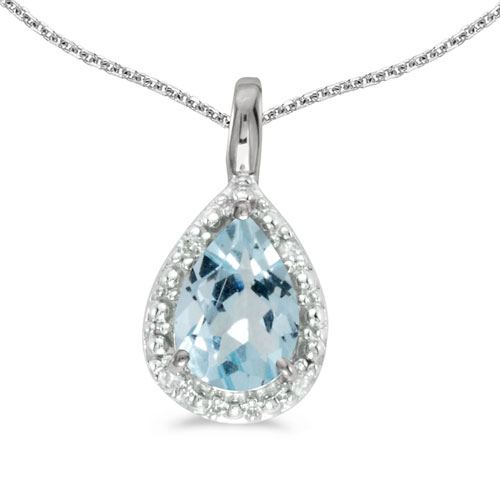 14k White Gold Pear Aquamarine Pendant