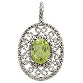 14K White Gold Peridot and Diamond Filigree Disc Pendant