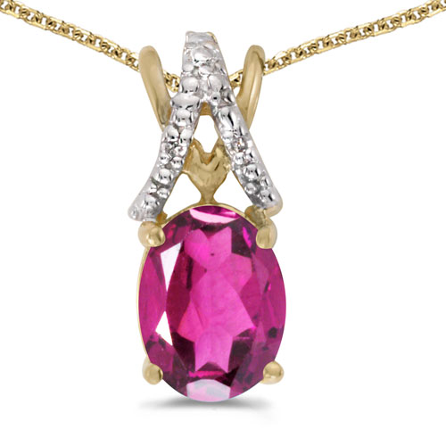 14k Yellow Gold Oval Pink Topaz And Diamond Pendant