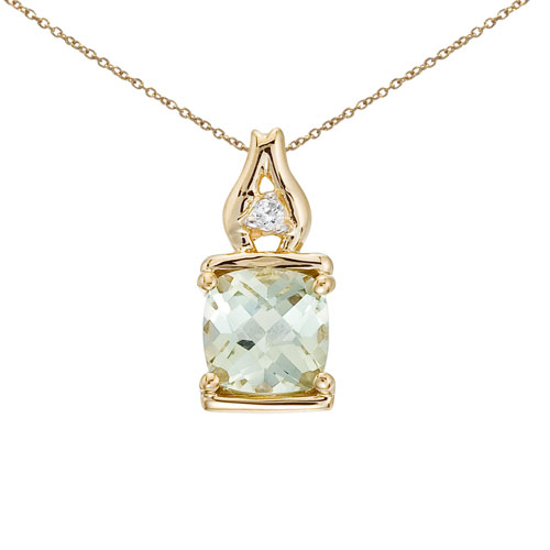 14K Yellow Gold Green Amethyst and Diamond Pendant