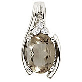 14K White Gold Smoky Topaz and Diamond Oval Horseshoe Pendant
