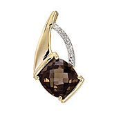 14K Yellow Gold Smoky Topaz and Diamond Pendant