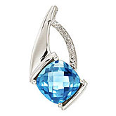 14K White Gold Blue Topaz and Diamond Pendant