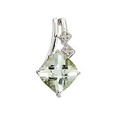 14K White Gold Green Amethyst and Diamond Pendant