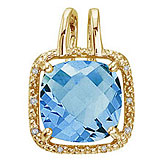14K Yellow Gold Blue Topaz and Diamond Rope Pendant