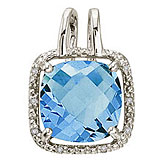 14K White Gold Blue Topaz and Diamond Rope Pendant