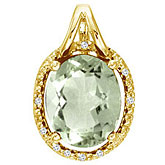 14K Yellow Gold Green Amethyst and Diamond Oval Pendant
