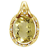 14K Yellow Gold Lemon Quartz and Diamond Oval Pendant