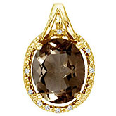 14K Yellow Gold Smoky Topaz and Diamond Oval Pendant