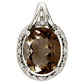 14K White Gold Smoky Topaz and Diamond Oval Pendant