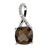 14K White Gold Smoky Topaz and Diamond Pendant