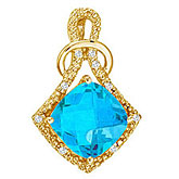 14K Yellow Gold Blue Topaz and Diamond Shape Pendant
