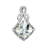 14K White Gold Green Amethyst and Diamond Shape Pendant