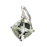 14K White Gold Green Amethyst and Diamond Pendant