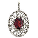 14K White Gold Garnet and Diamond Filigree Disc Pendant