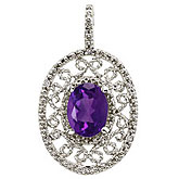 14K White Gold Amethyst and Diamond Filigree Disc Pendant