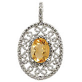 14K White Gold Citrine and Diamond Filigree Disc Pendant