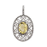 14K White Gold Lemon Quartz and Diamond Filigree Disc Pendant