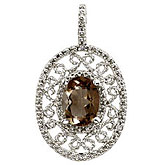 14K White Gold Smoky Topaz and Diamond Filigree Disc Pendant
