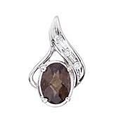 14K White Gold Oval Smoky Topaz and Diamond Pendant