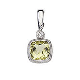 14K White 14K White Gold Lemon Quartz and Diamond Pendant