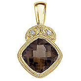14K Yellow Gold Smoky Topaz and Diamond Pendant