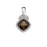 14K White Gold Smoky Topaz and Diamond Pendant