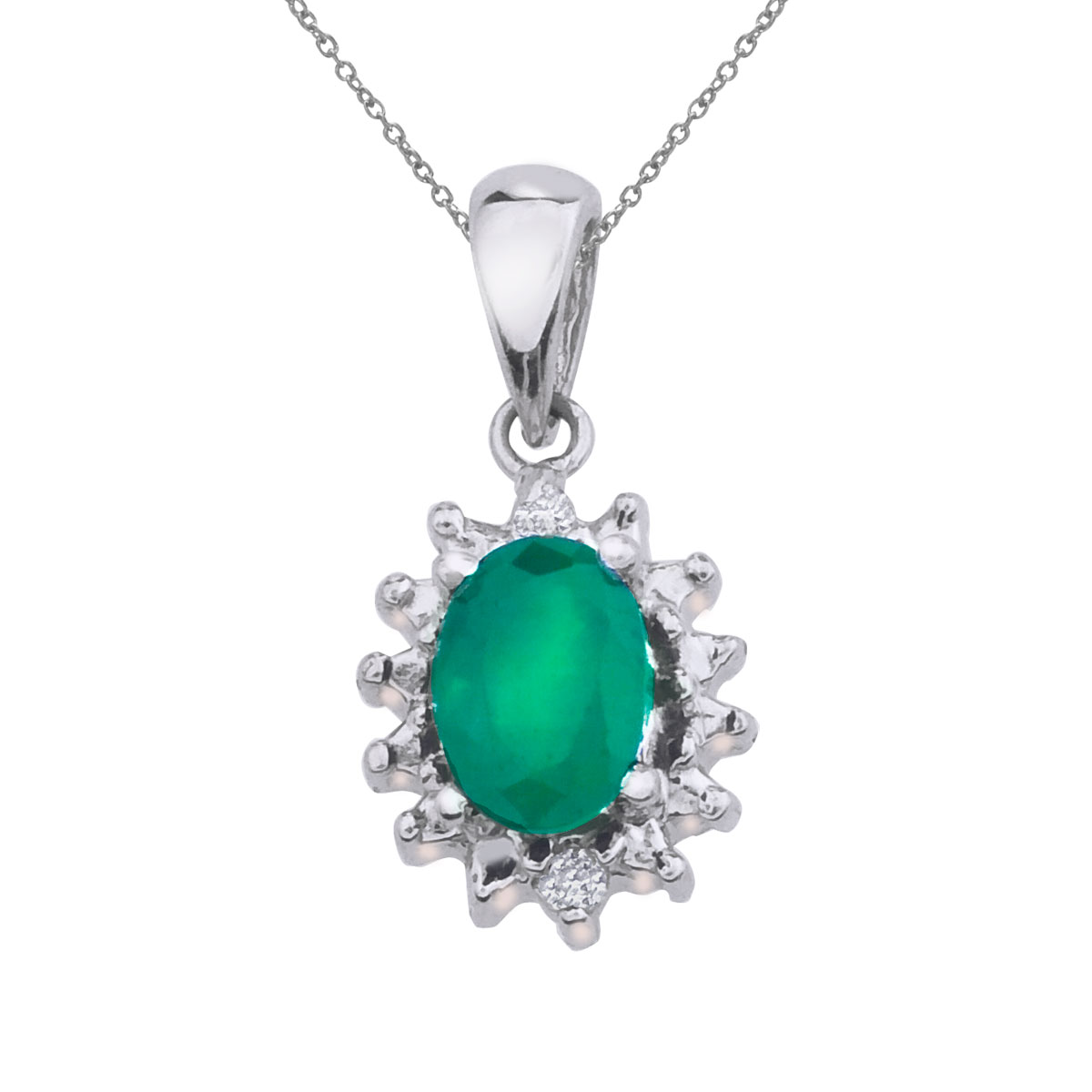10k White Gold Emerald and Diamond Pendant